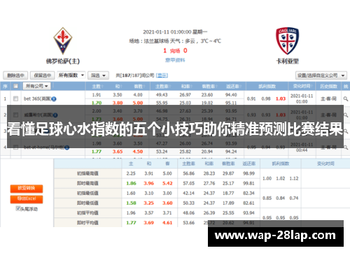 看懂足球心水指数的五个小技巧助你精准预测比赛结果
